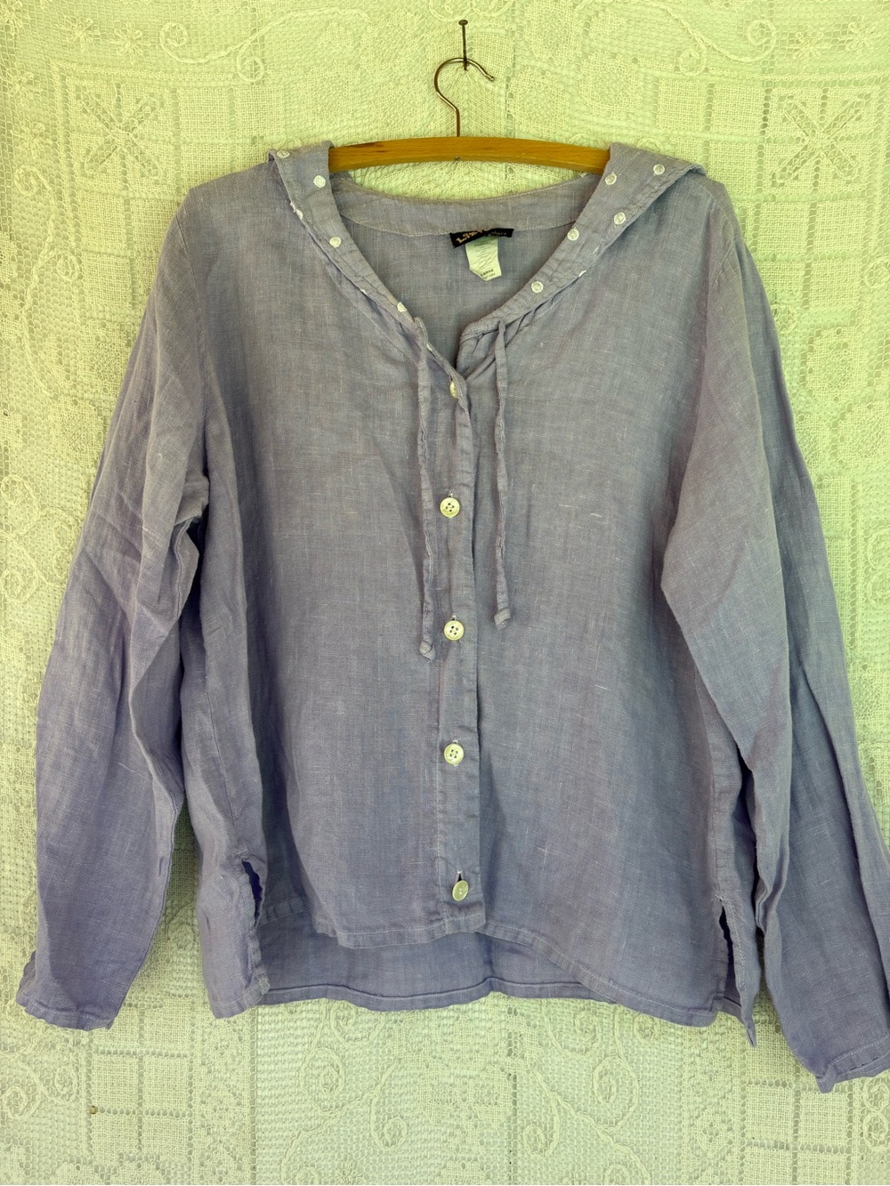 Vintage 80s Light Lavender Linen Button-Front Sailor Collar